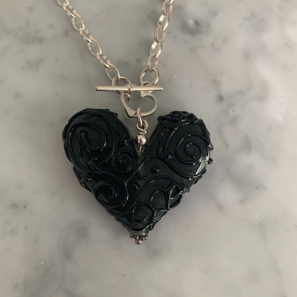 Handmade Black Glass Heart Necklace - Picture 2 of 2